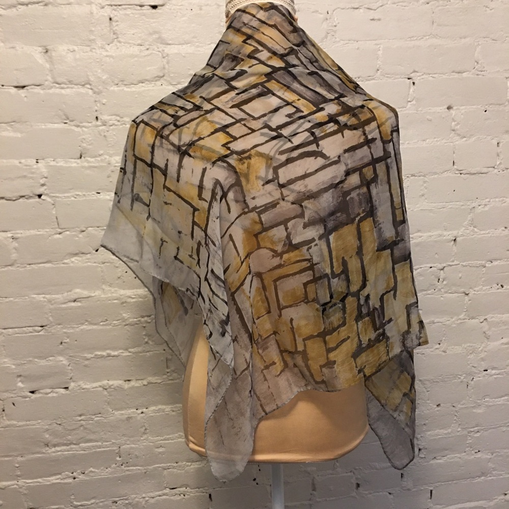 Guggenheim Museum silk Mondrian scarf gray black watercolor square